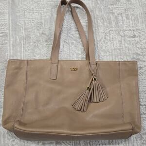 Ugg Cow Leather Shopper Tote Bag Shoulder Purse Neutral Tan Fringe Tassel Boho